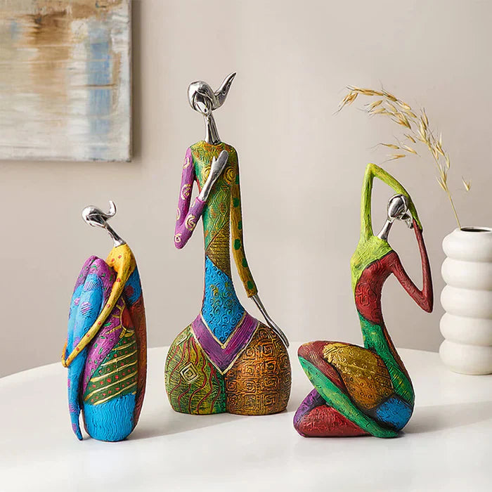 Contemporary Abstract Female Statues – Vibrant Resin Art for Interior Design