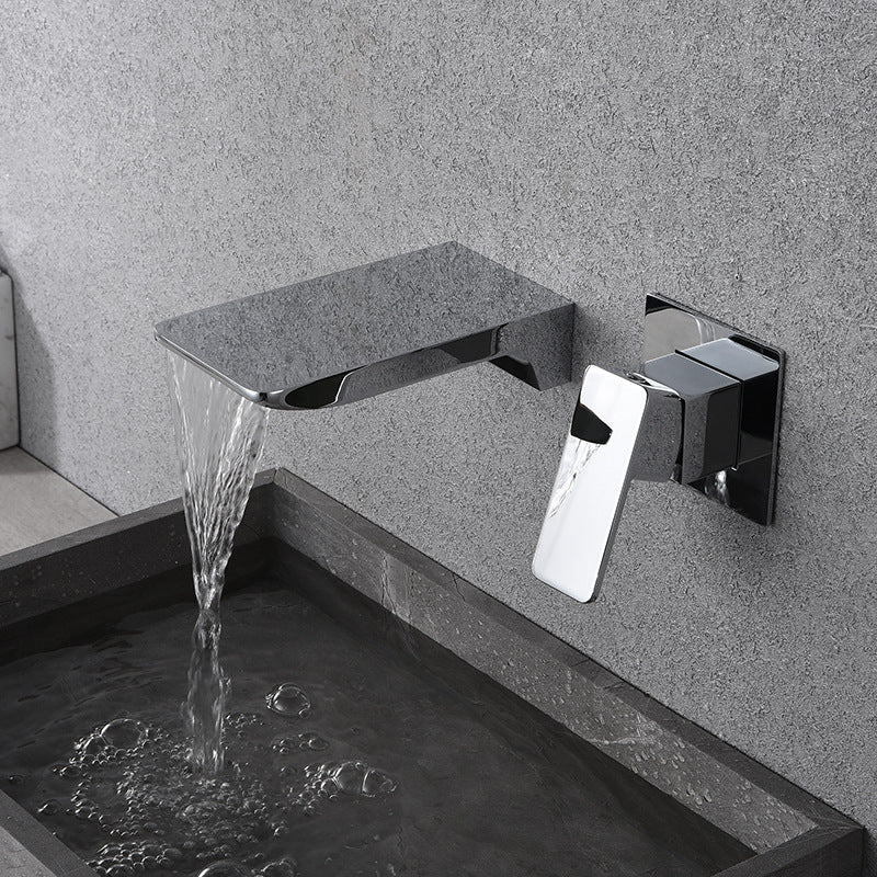 Black Wall-Mounted Waterfall Faucet for Basin - Hot & Cold Concealed Installation