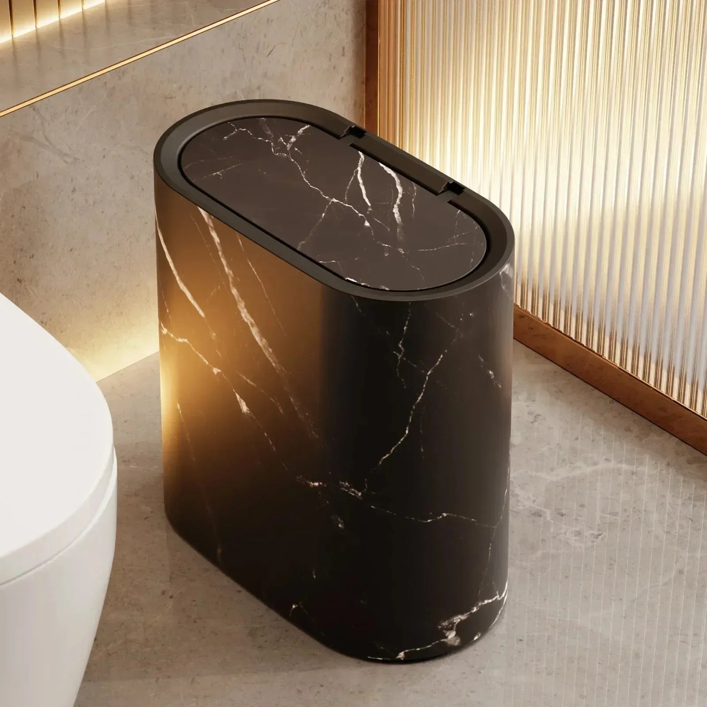 Marble-Effect Nordic Style Trash Bin for Bathrooms