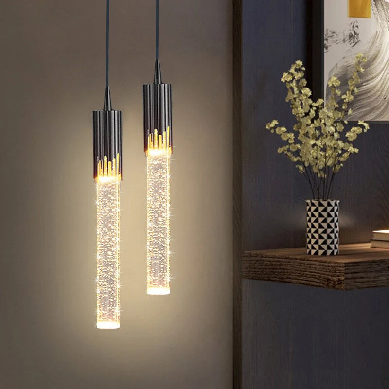 Cylindrical Glass Pendant Light - Elegant Warm Glow Fixture