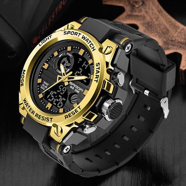 Men's Rugged Military Watch with Dual Analog-Digital Display