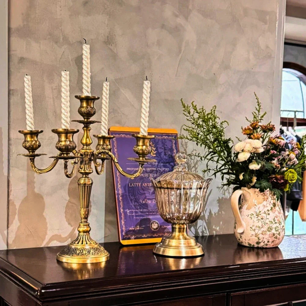 European Gold-Finish Candelabra for Taper Candles
