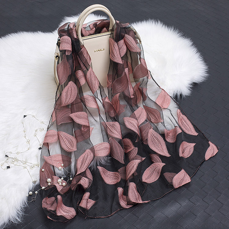 Silk Scarf with Floral Cutout Design
