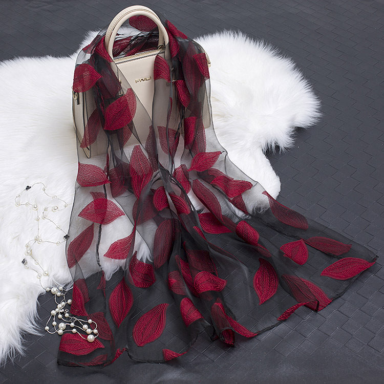 Silk Scarf with Floral Cutout Design
