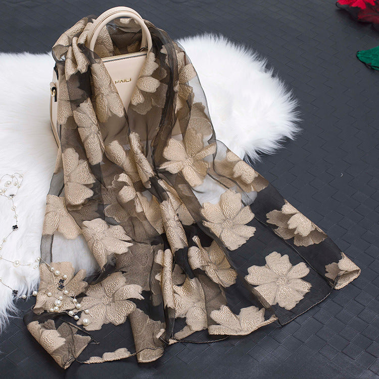 Silk Scarf with Floral Cutout Design