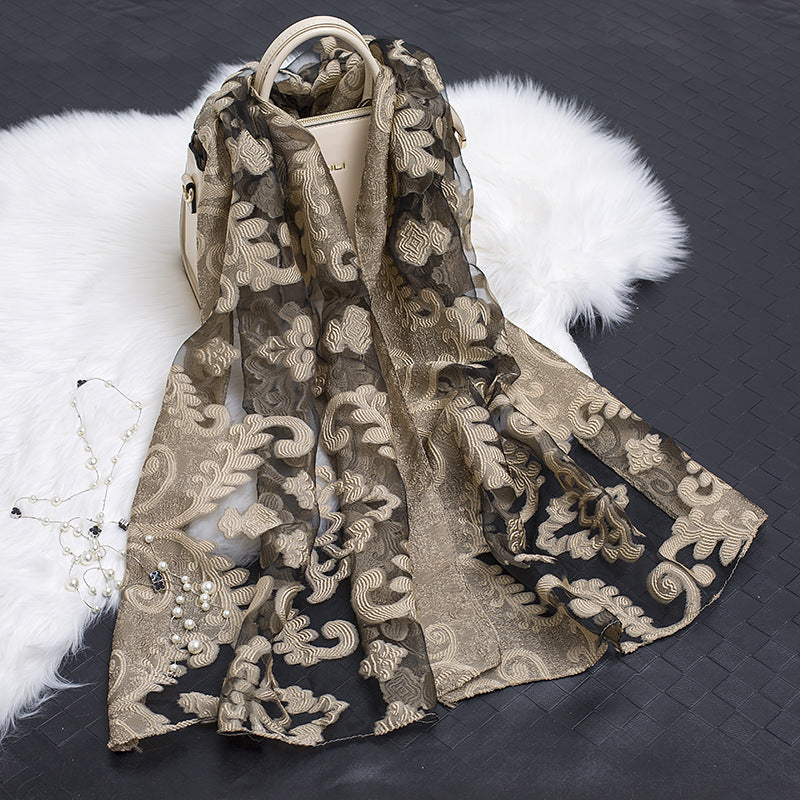 Silk Scarf with Floral Cutout Design