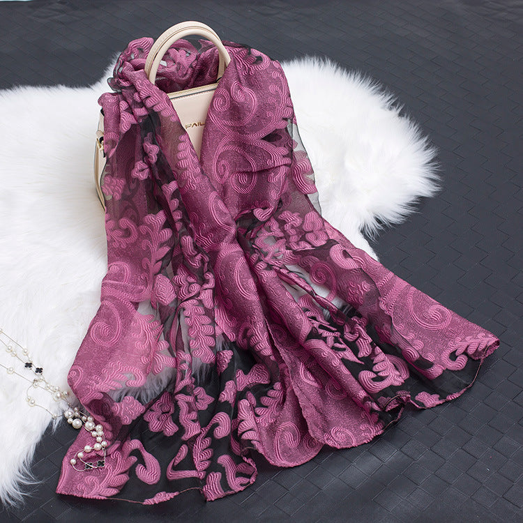 Silk Scarf with Floral Cutout Design