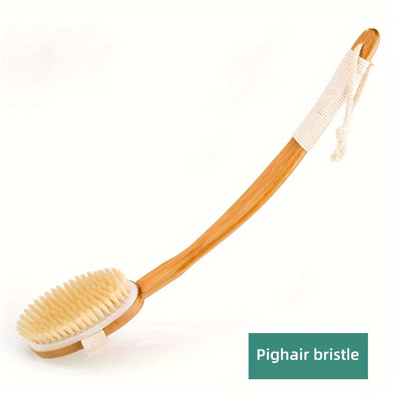 Natural Boar Bristle Back Scrubber with Long Wooden Handle for Shower