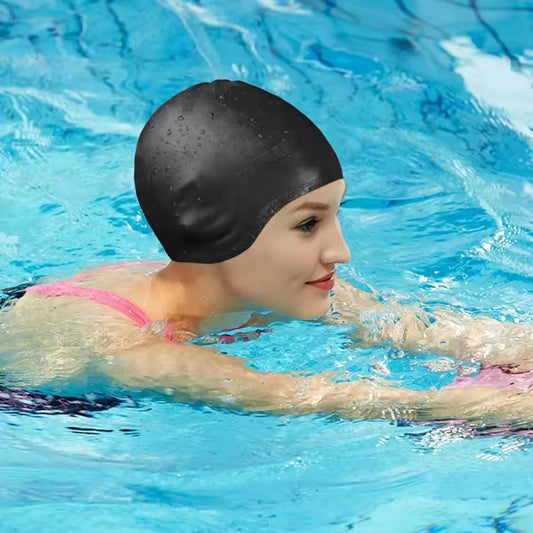 Silicone Swim Cap with Ear Cover and Long Hair Comfort