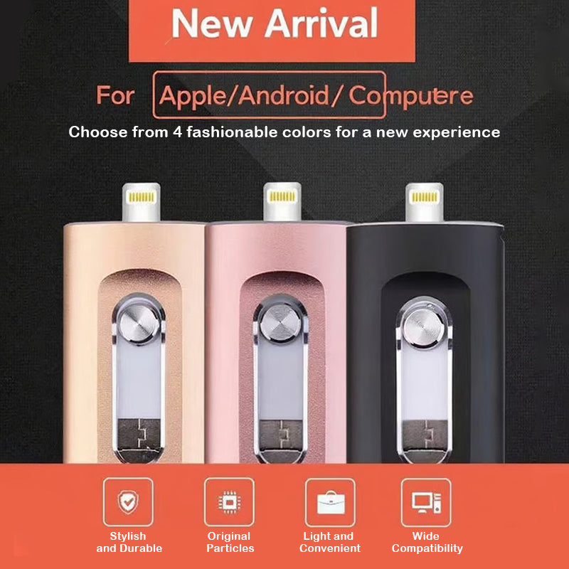 3-in-1 USB Flash Drive for Phones and Computers, Large Capacity