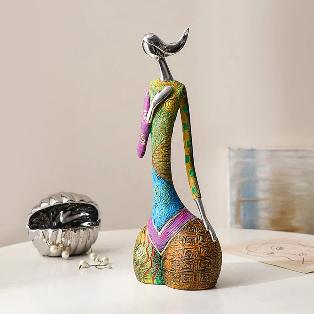Contemporary Abstract Female Statues – Vibrant Resin Art for Interior Design