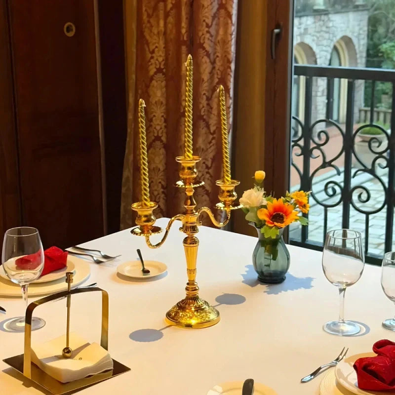 European Gold-Finish Candelabra for Taper Candles