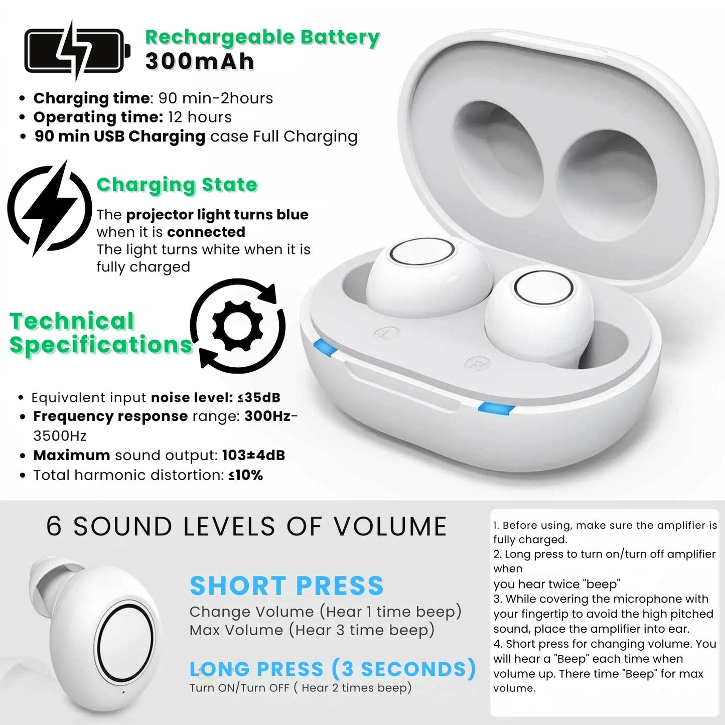 Bluetooth Rechargeable In-Ear Hearing Aids with App Control for Adults & Seniors