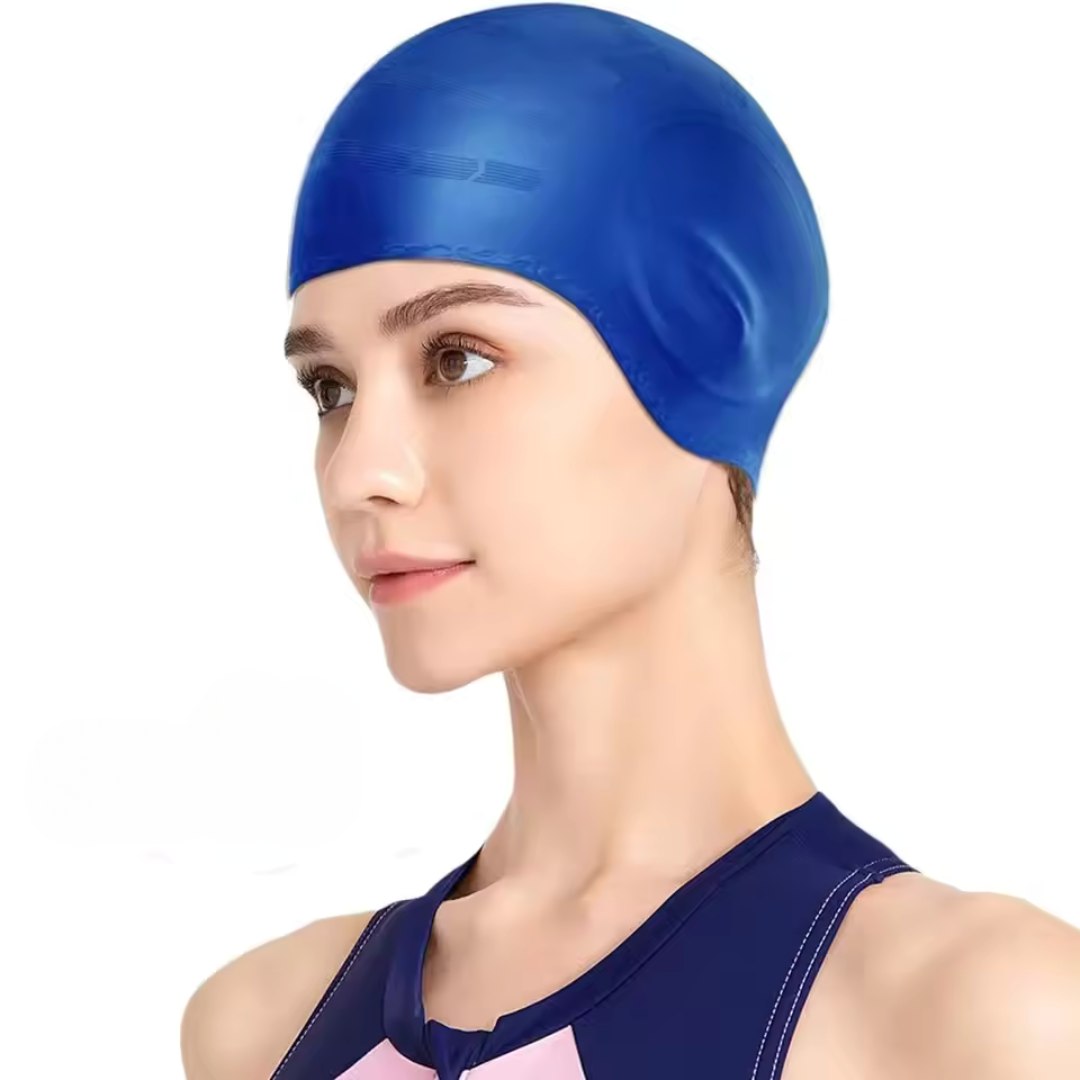 Silicone Swim Cap with Ear Cover and Long Hair Comfort