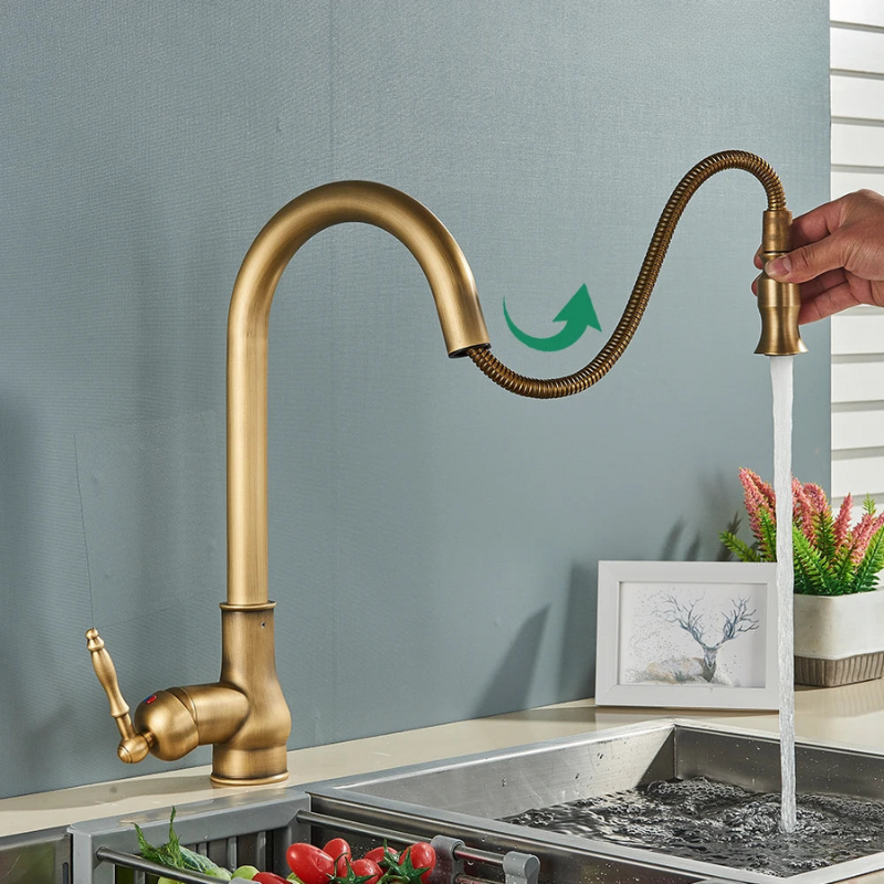 Antique Brass Retro Kitchen Faucet with Swivel Spout