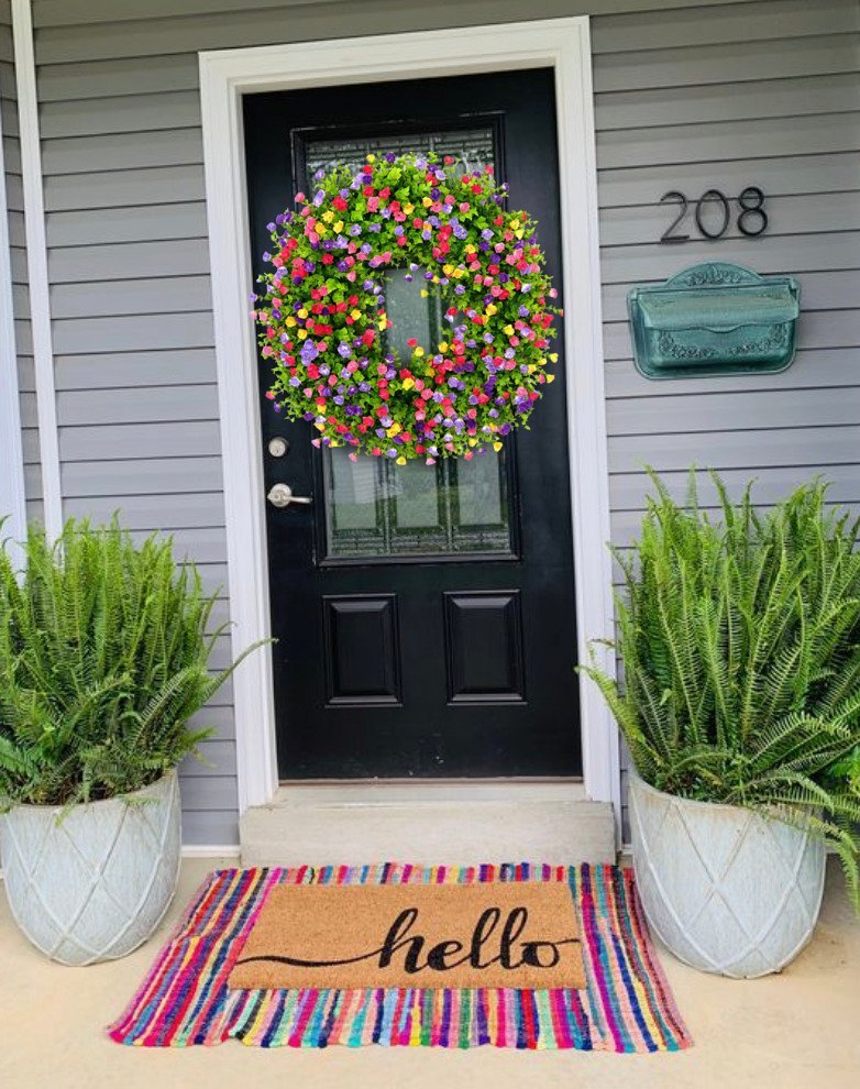 Spring & Summer Floral Wreath for Front Door | Handmade Grapevine Accent