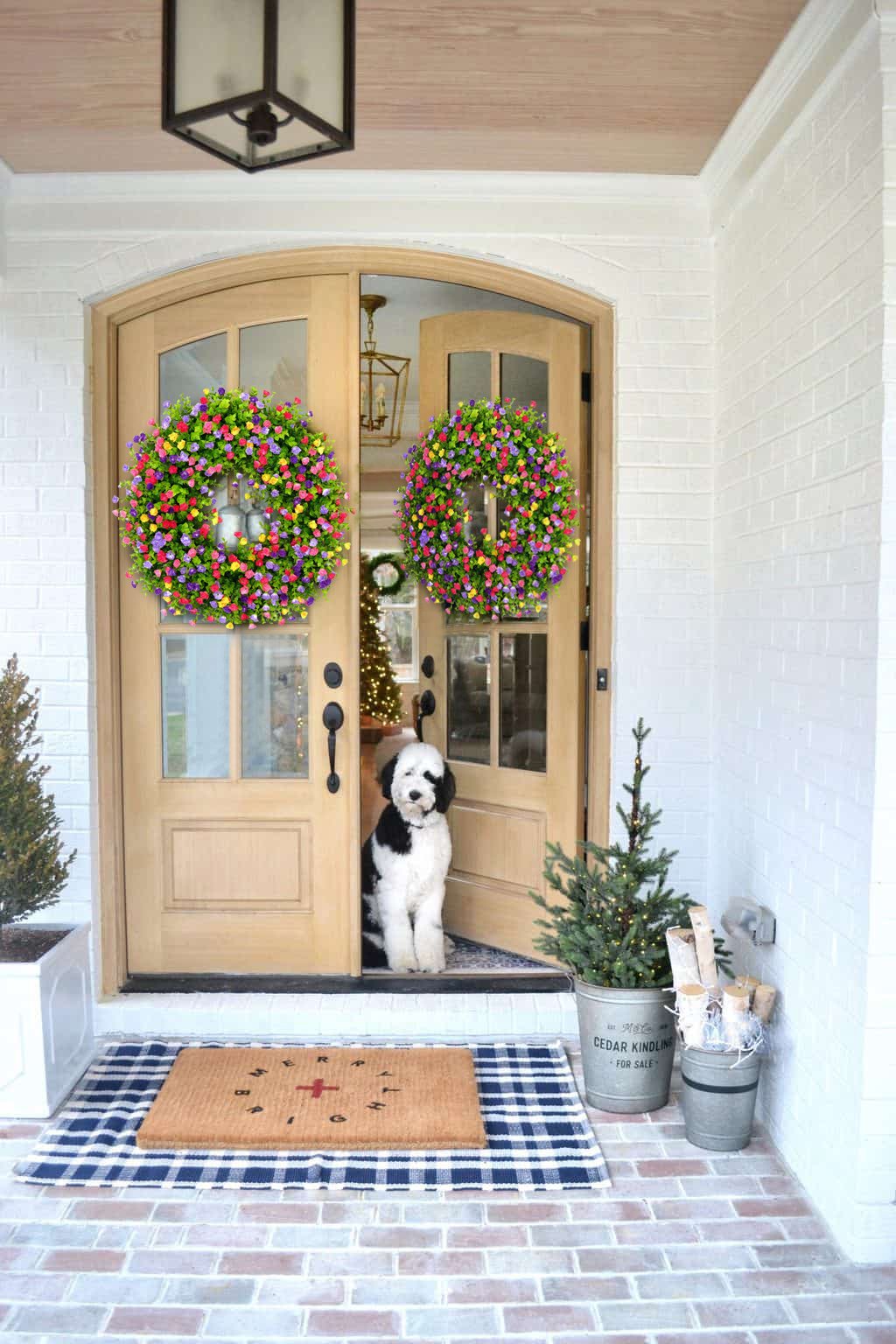 Spring & Summer Floral Wreath for Front Door | Handmade Grapevine Accent
