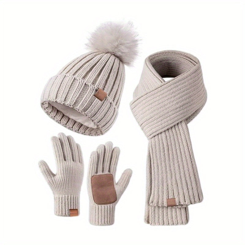 3-Piece Winter Knit Set: Hat, Scarf & Touchscreen Gloves