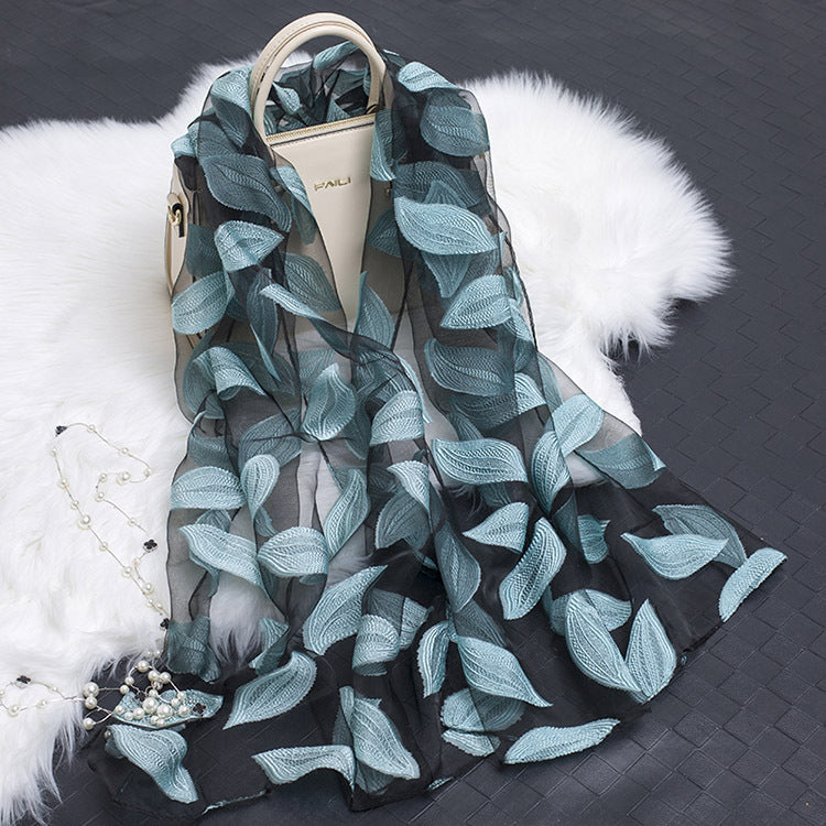 Silk Scarf with Floral Cutout Design