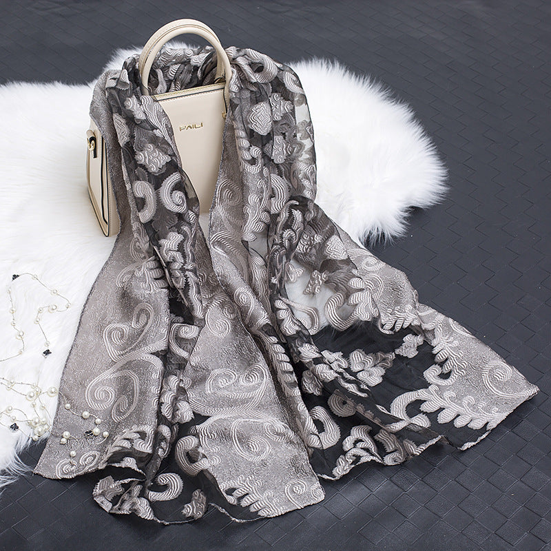 Silk Scarf with Floral Cutout Design