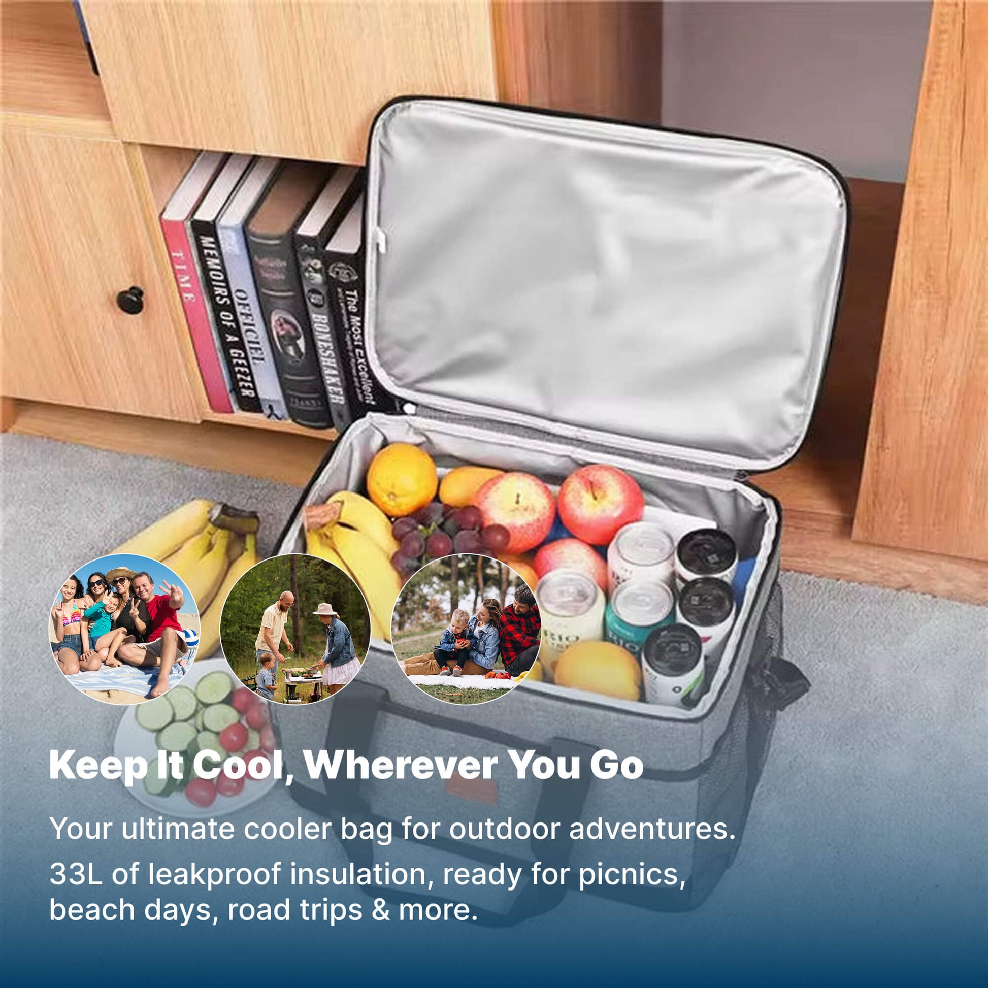 33L Waterproof Insulated Cooler Bag for Outdoor Adventures
