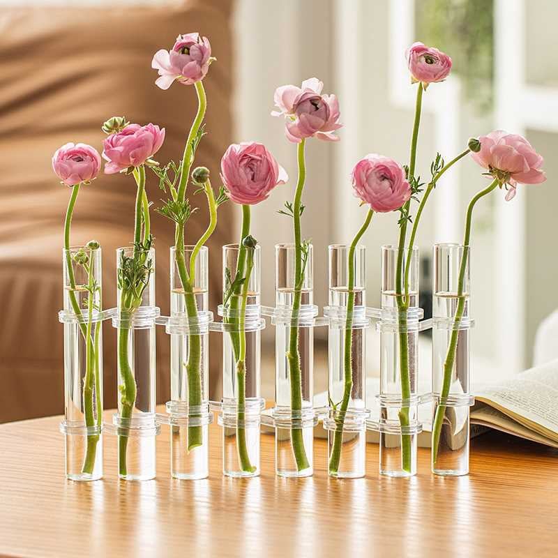 Adjustable Glass Tube Vases with Hinged Design for Modern Floral Displays