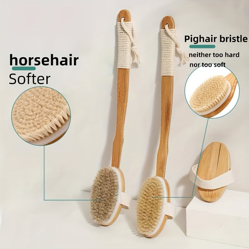 Natural Boar Bristle Back Scrubber with Long Wooden Handle for Shower