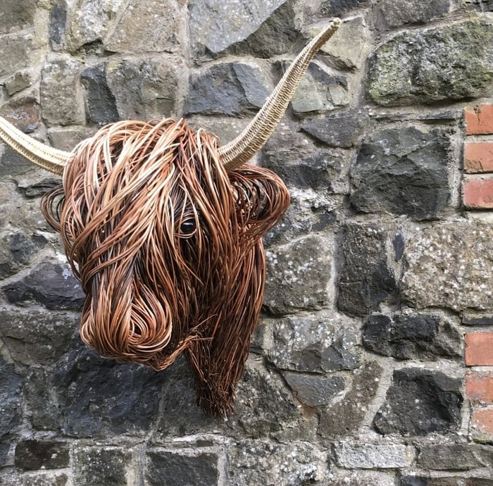 Highland Cow Head Wall Art – Woven Willow Sculpture