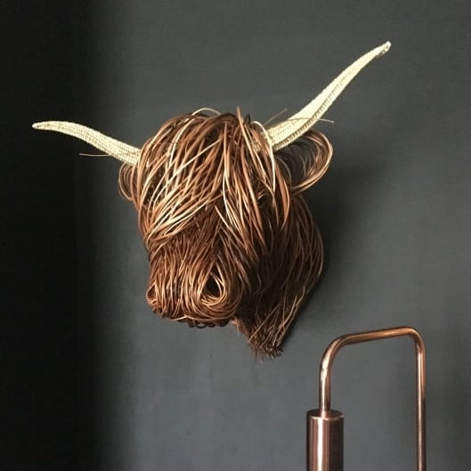 Highland Cow Head Wall Art – Woven Willow Sculpture
