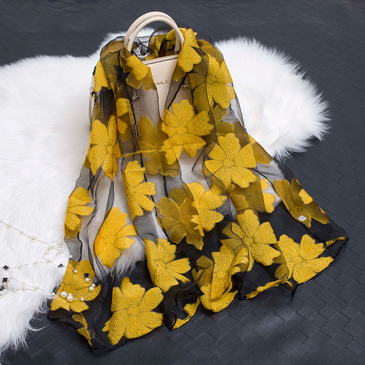 Silk Scarf with Floral Cutout Design