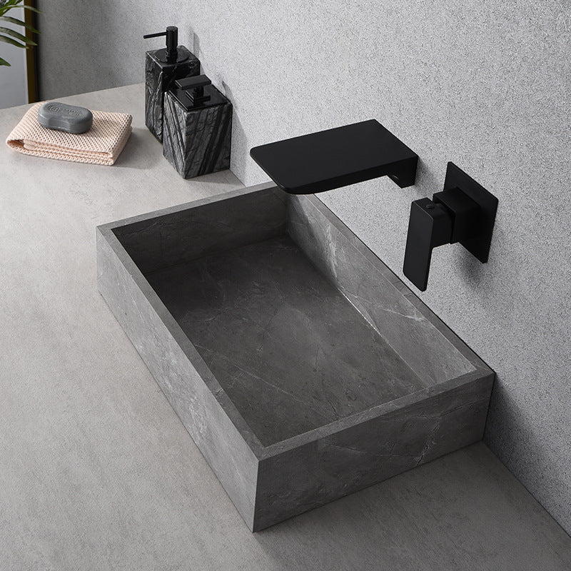 Black Wall-Mounted Waterfall Faucet for Basin - Hot & Cold Concealed Installation