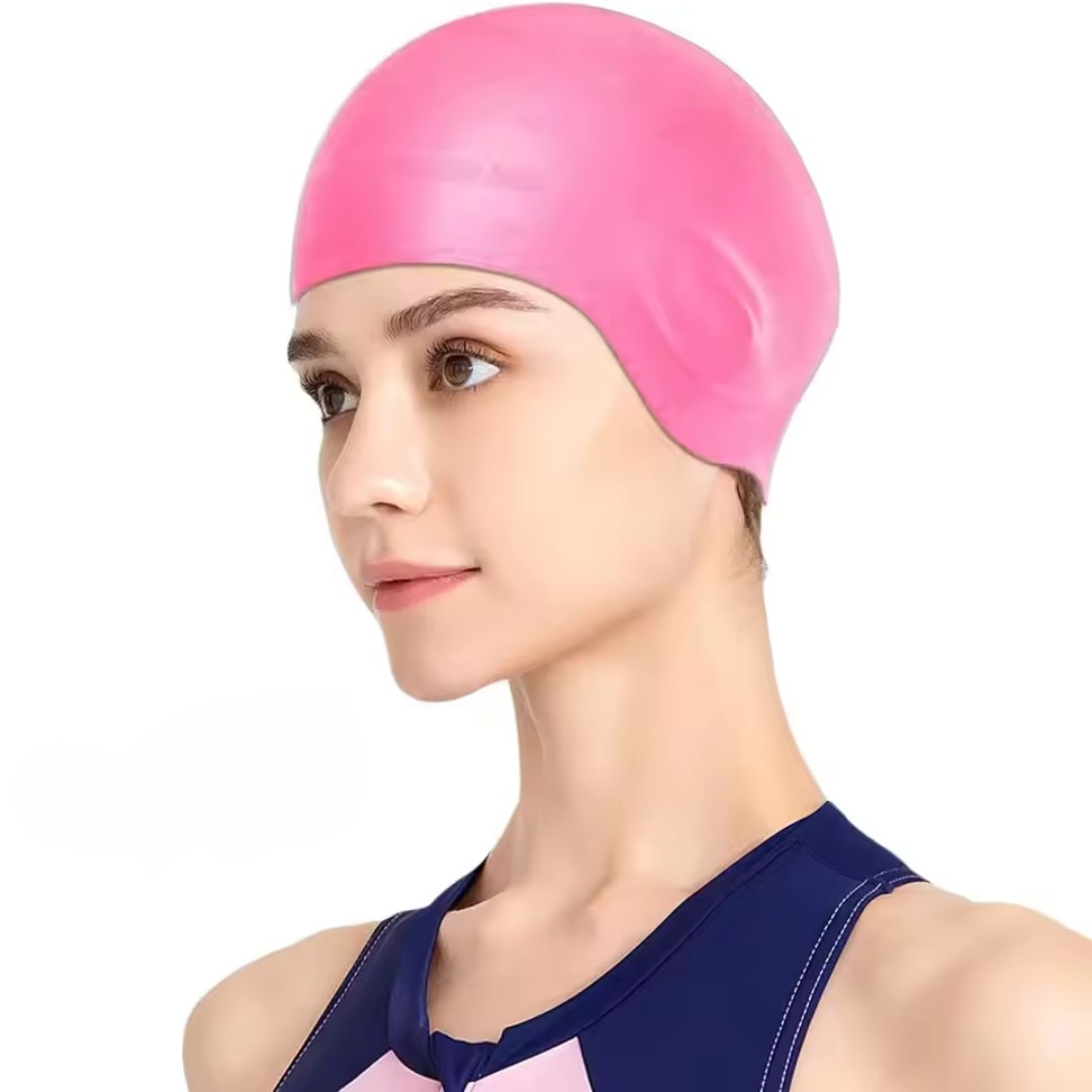 Silicone Swim Cap with Ear Cover and Long Hair Comfort