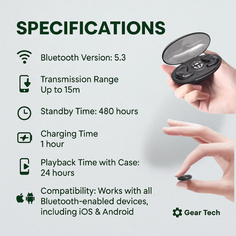 Invisible Wireless Sleep Earbuds | Waterproof IPX5, Bluetooth 5.3 for Relaxing Sleep