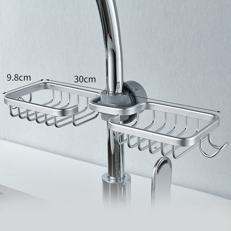Shower Shampoo & Soap Holder - No Drill, Stainless Aluminum - Black/Silver