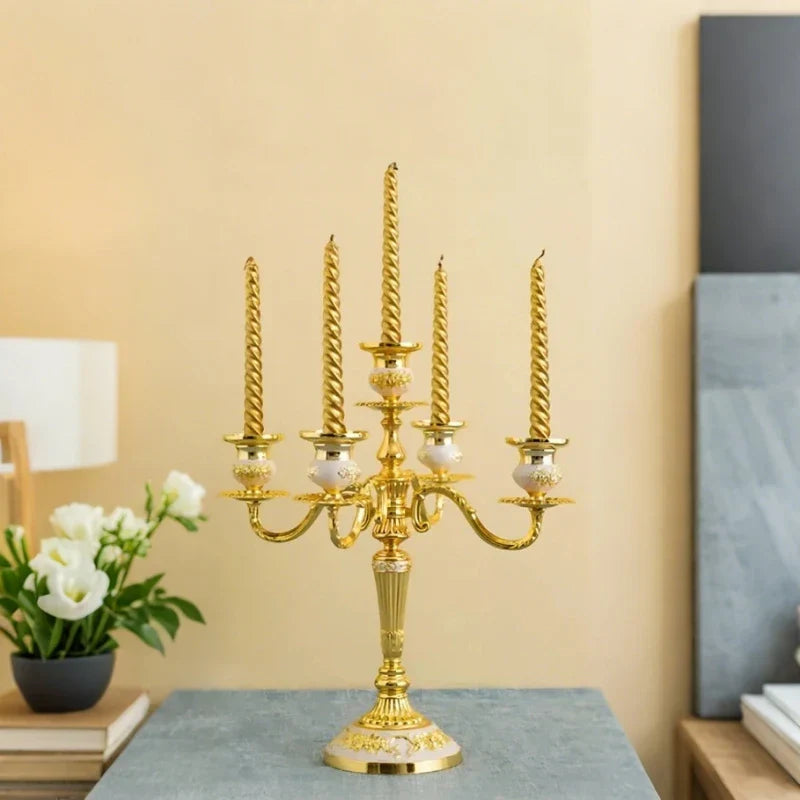 European Gold-Finish Candelabra for Taper Candles