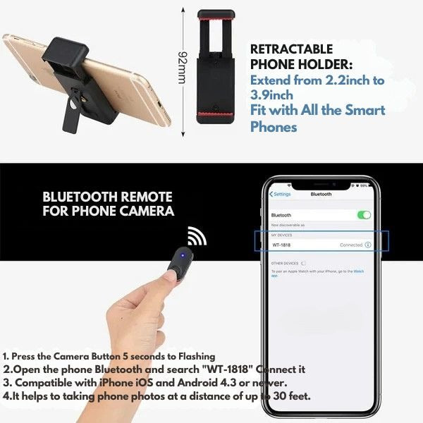 Extendable Bluetooth Phone Tripod & Selfie Stick Combo - All-in-One Stand
