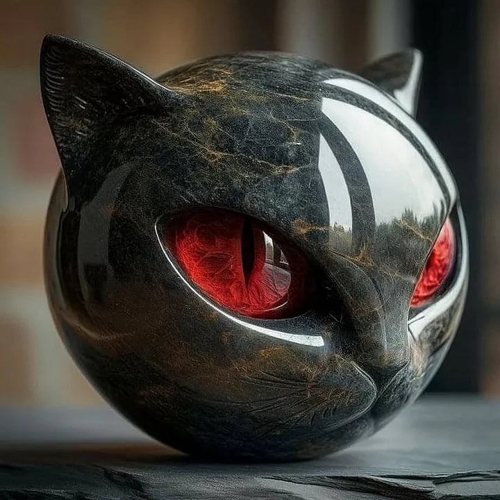 Black Cat Head Sculpture with Mesmerizing Eyes
