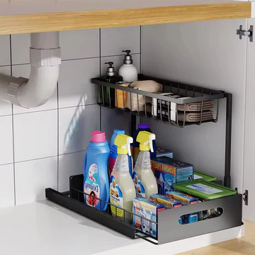 2-Tier Under Sink Organizer with Slide-Out Design
