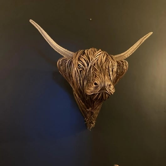 Highland Cow Head Wall Art – Woven Willow Sculpture