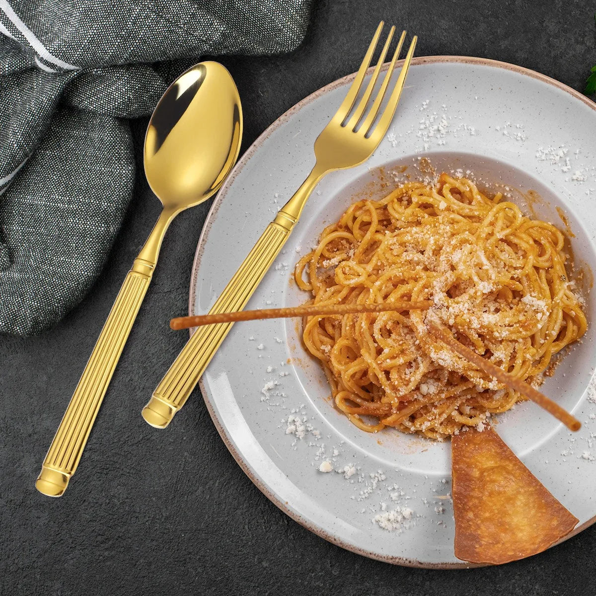 Gold Roman Column Design Cutlery Set - Premium Stainless Steel Flatware