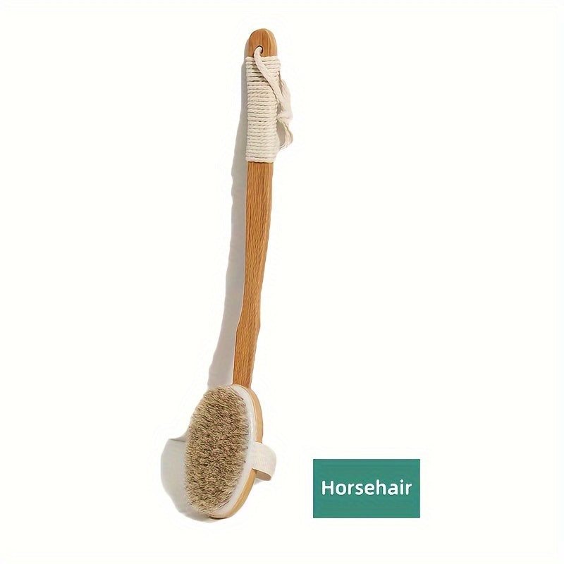 Natural Boar Bristle Back Scrubber with Long Wooden Handle for Shower