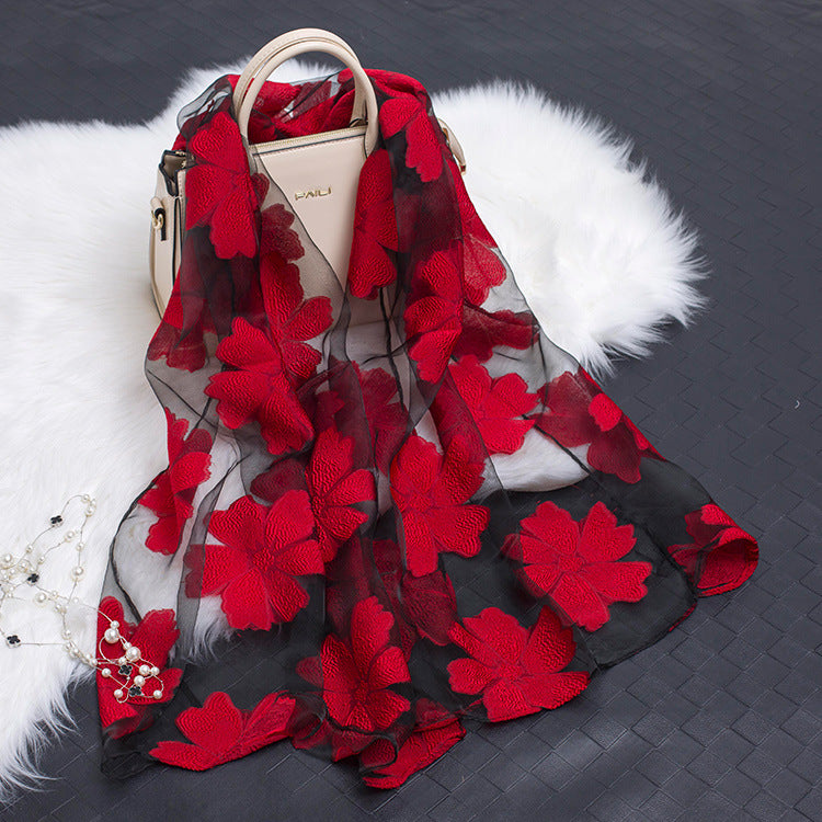 Silk Scarf with Floral Cutout Design