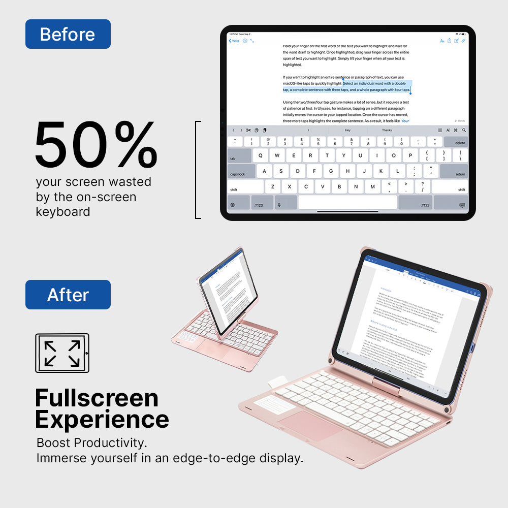 Wireless Keyboard Case for iPad with Rotating Feature