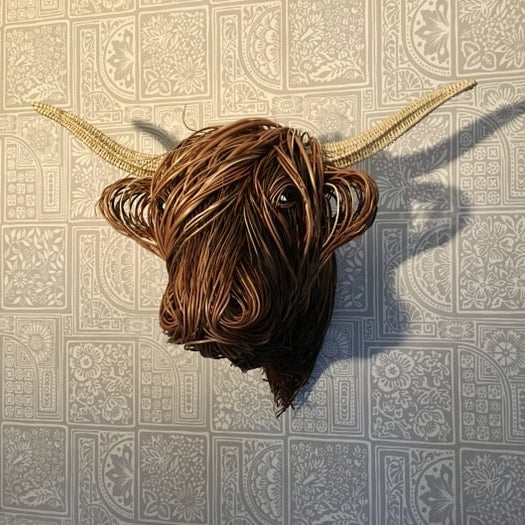 Highland Cow Head Wall Art – Woven Willow Sculpture