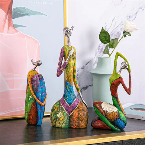 Contemporary Abstract Female Statues – Vibrant Resin Art for Interior Design