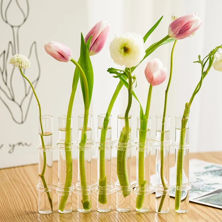 Adjustable Glass Tube Vases with Hinged Design for Modern Floral Displays