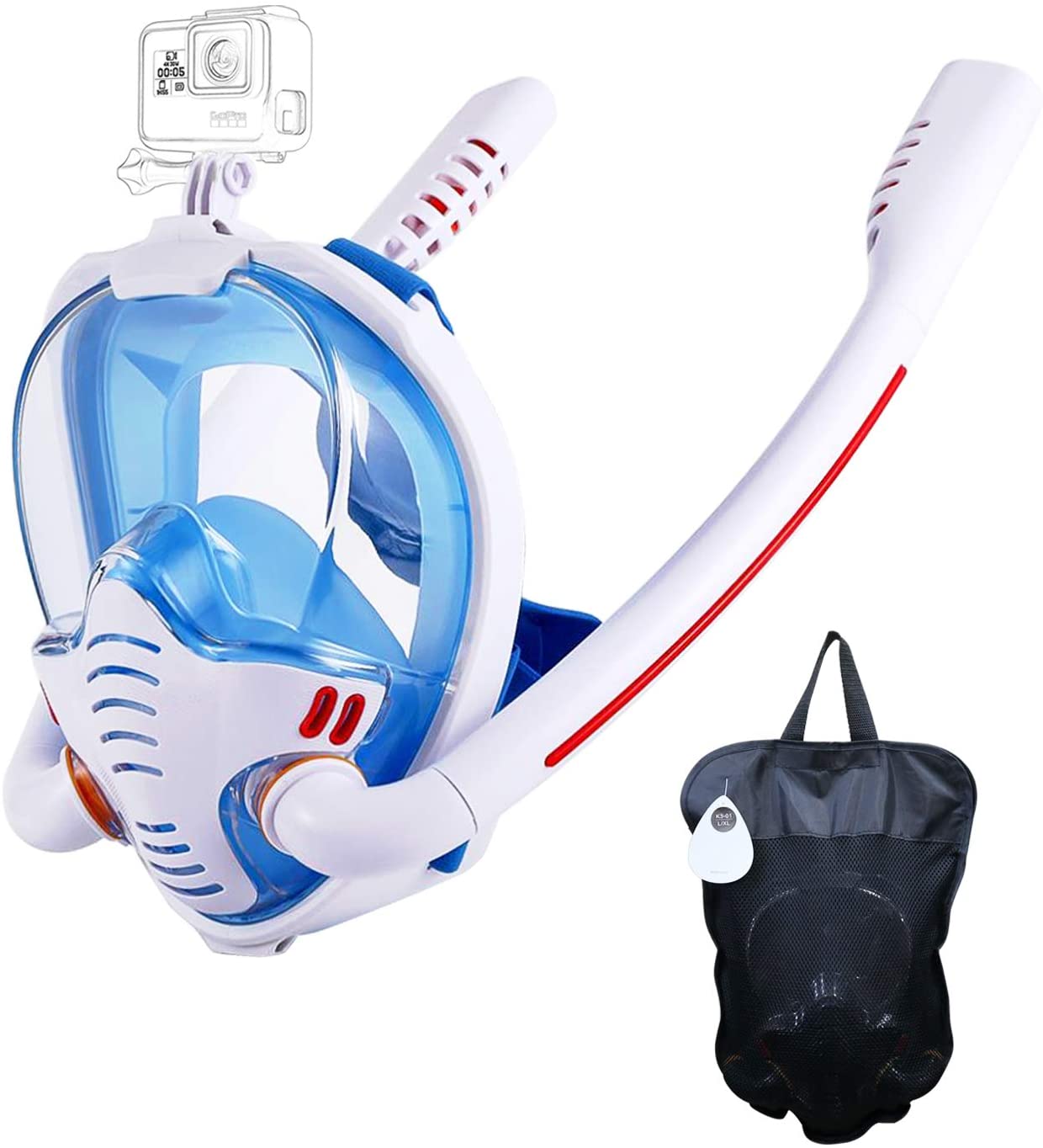 Snorkel Mask with Anti-Fog Cloths, 180° Panoramic HD View