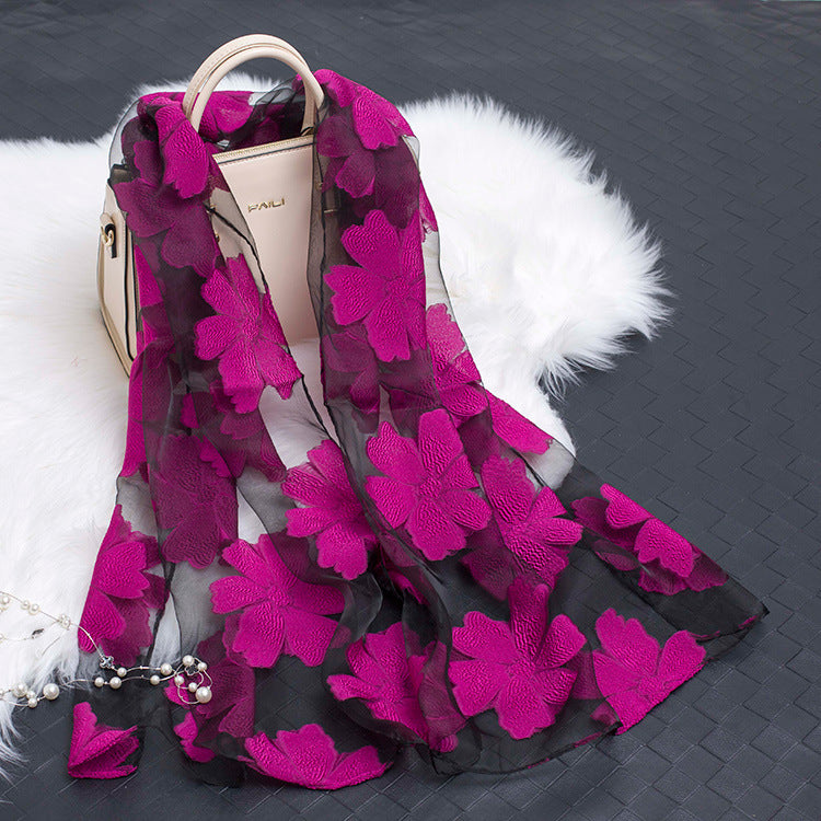 Silk Scarf with Floral Cutout Design