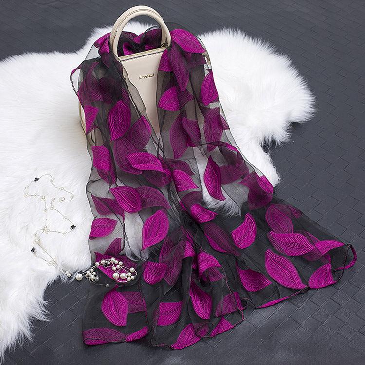Silk Scarf with Floral Cutout Design