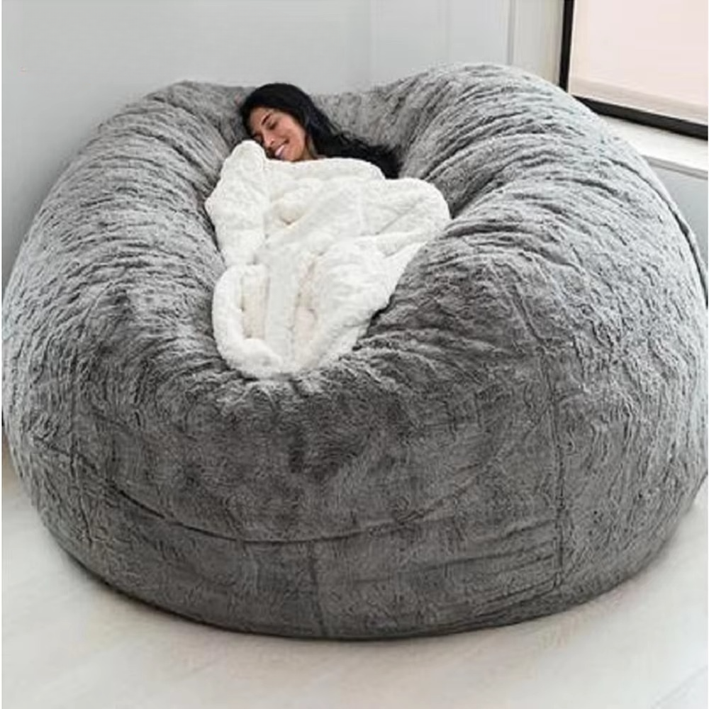 Extra-Large 5ft Plush Faux Fur Bean Bag Cover – Soft Lounge Seating (Cover Only)